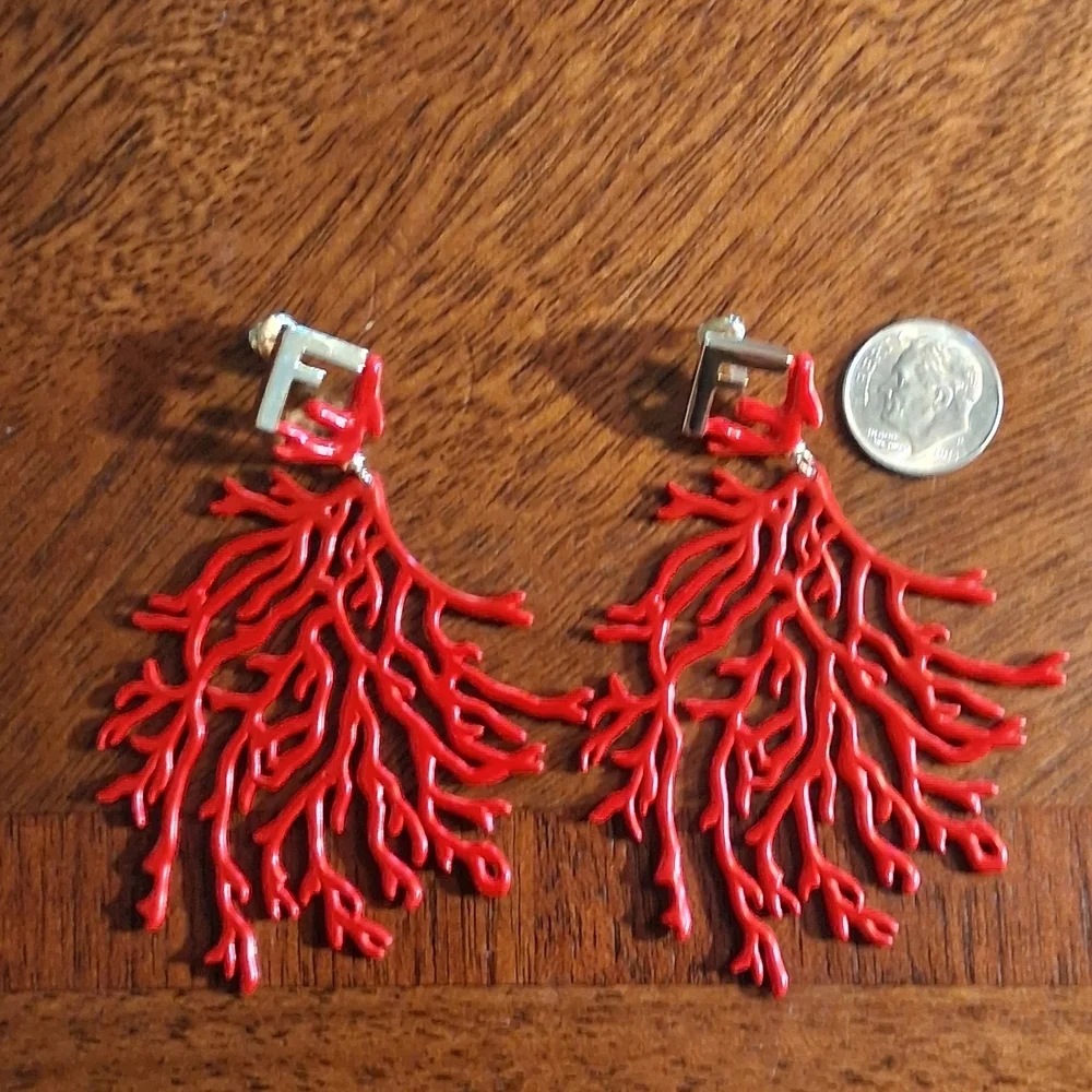 Fendi Vibrant Red Coral Earrings - Picture 2 of 5